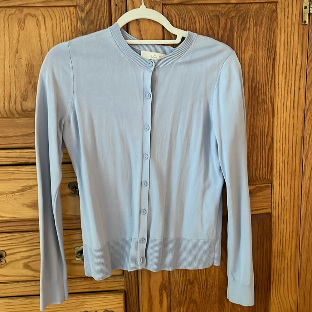 Loft fine gauge cotton cardigan sweater